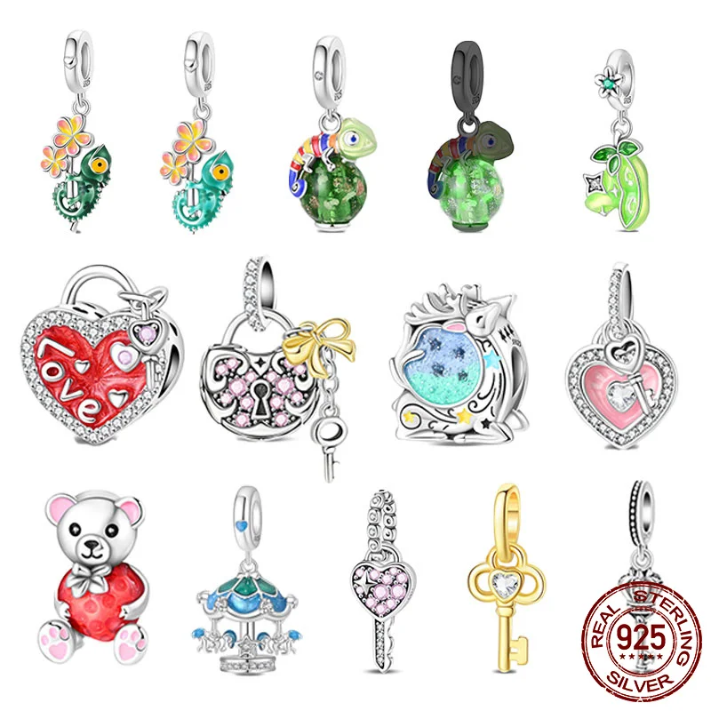 

Бусина-шарм из стерлингового серебра 925 пробы с монстерой, совой, хамелеоном, серия «Животные», для оригинальных браслетов, для самостоятельного изготовления украшений, подарки для женщин