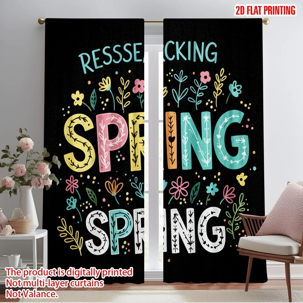 

2pcs 2D flat printing Party Window Curtains Spring Flowers Decorative Fabric Without Electricity Holiday Decorations Perfect for