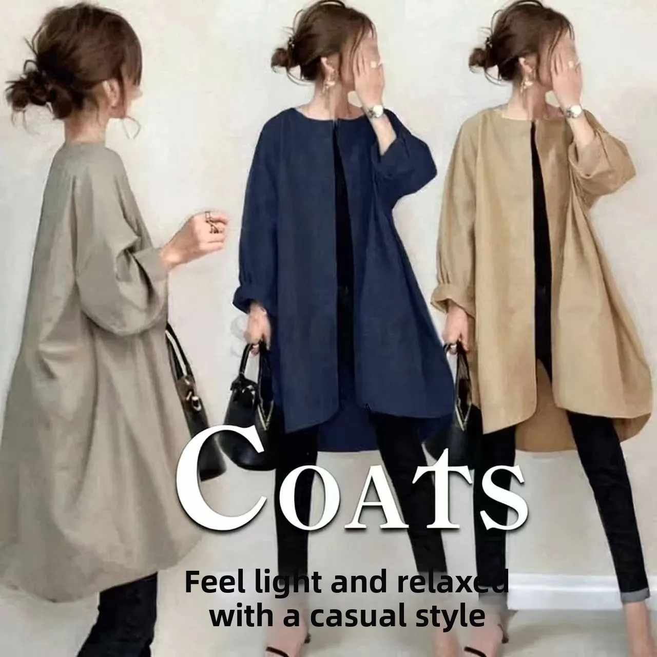 Loose Casual Long Sleeve Collarless Windbreaker Spring 2026 New Pure Color Women's Jacket Korean Style Polyester Fiber