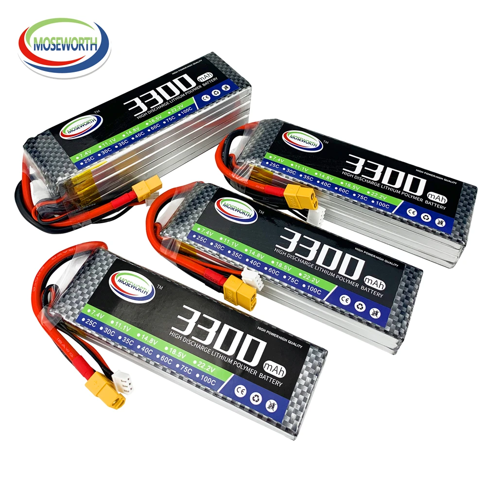 7.4v 11.1V 14.8v 18.5v 22.2v 3300mAh 30C 40C 60C batteria Lipo per giocattoli telecomandati RC elicottero Quadcopter Drone aereo