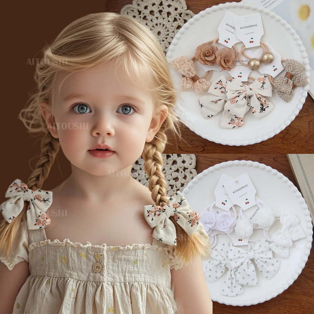 

10Pcs Elastic Hair Bow Trendy Hairbands for Children Cute Handmade Hair Accessories Lovely Rope Headwear for Girls Kids
