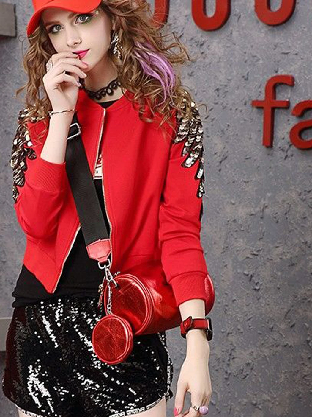 Fashionable Short Baseball Jacket Women's Spring Autumn Elastic Slim Fit Sequin Embellished Cardigan Top Stylish Trendy Brand