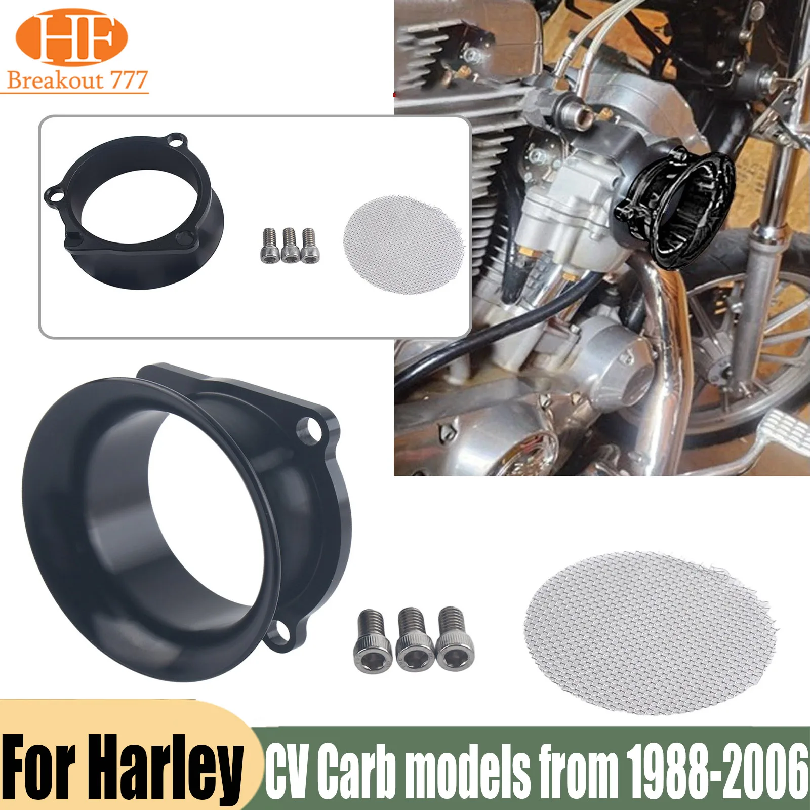 Aluminum Exhaust Flange Billet Kit For Harley CV Carb models from 1988-2006 Velocity Stack Short