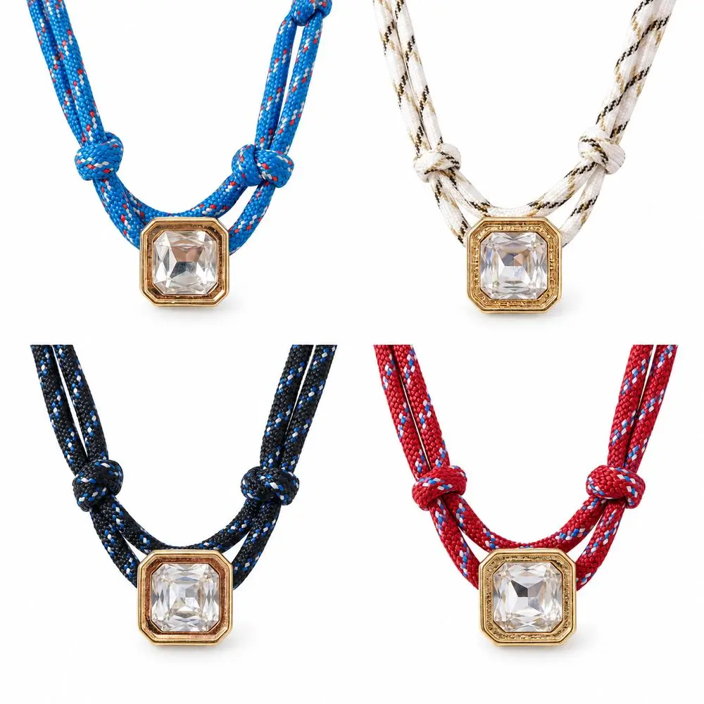 New Adjustable Cord Knot Necklace Copper Frame Double Cord Cord Necklace Blue Cord Cubic Zirconia Rope Necklace Gift Giving