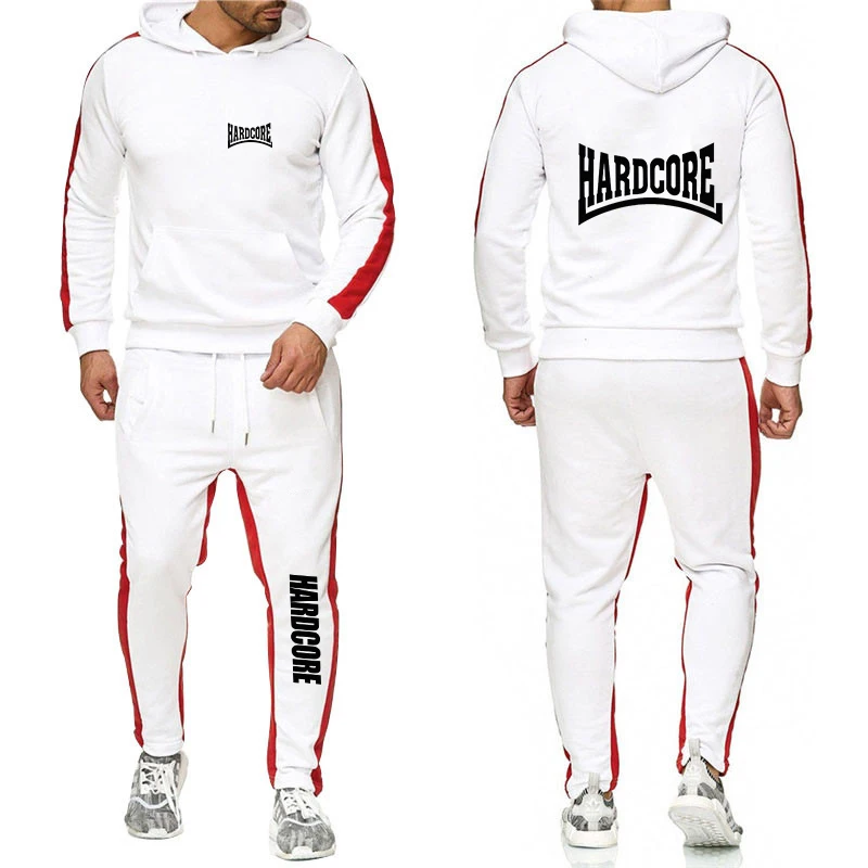 HARDCORE Printed Hoodie Sweatpants Tracksuit Men\'s Hooded Sweatshirt+Pants Pullover Sportwear Suit Clothes 2 Pieces Sets