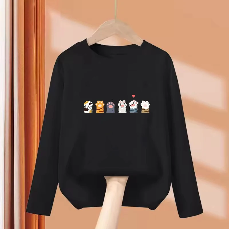 Paw Cat Funny Printed T Shirts Long Sleeve Animals Kids Children's T-shirt Boys Girls Summer Spring Casual Top Tee Shirt