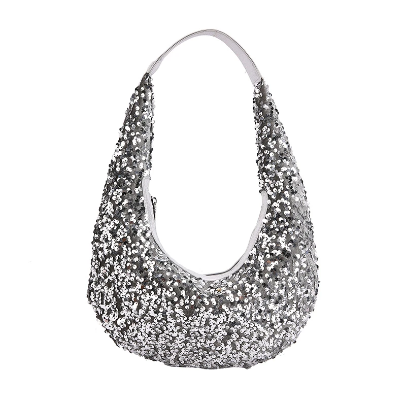 Summer Fashion Small Sequin Half-moon Underarm Bag for Women 2024 Trend Shiny Evening Bag Female Party Wedding Clutch Handbag