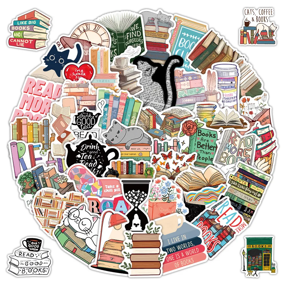 52-Piece Reading-Themed Stickers - Decorative Decals for Notebooks, Journals, Books, Phone Cases & Laptops(Anime Worlds Store)