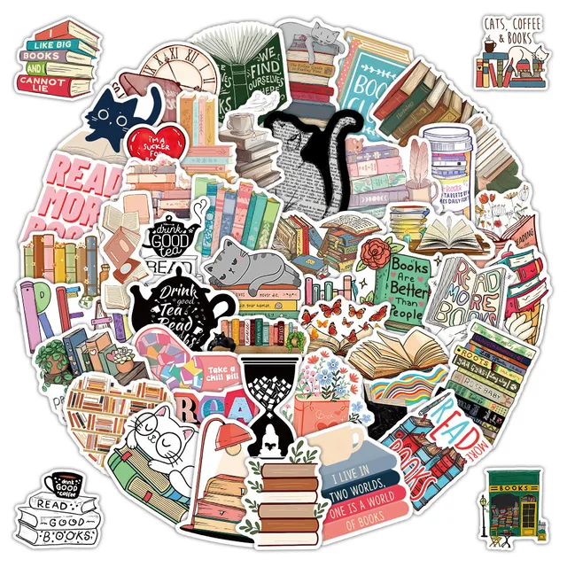 52-Piece Reading-Themed Stickers - Decorative Decals for Notebooks, Journals, Books, Phone Cases & Laptops(Anime Worlds Store) 2