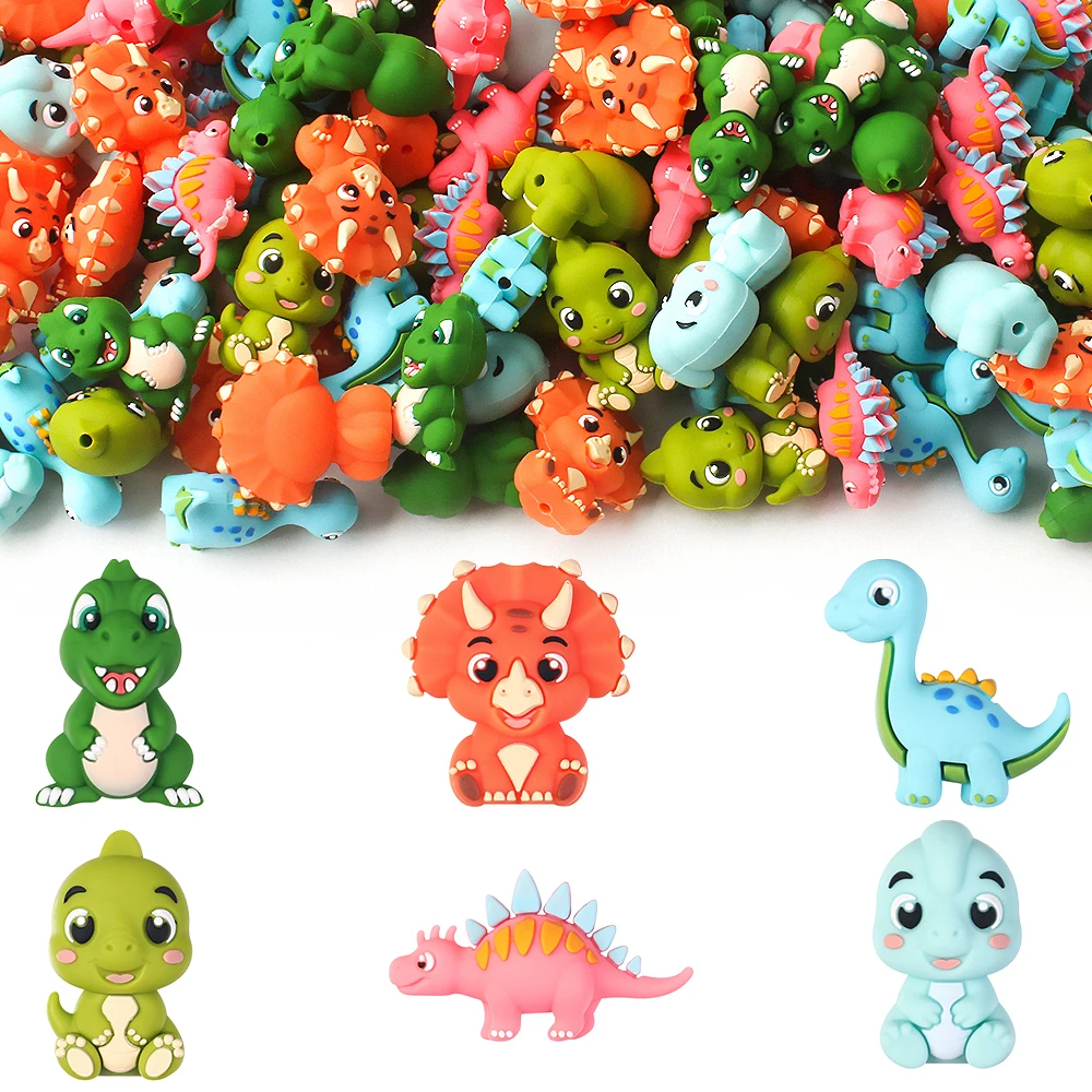 5/10/20/50PCS 3D Dinosaur Silicone Beads Animal Focal Beads  for Keychain Jewelry Bracelet Necklace Handmade Crafts Making