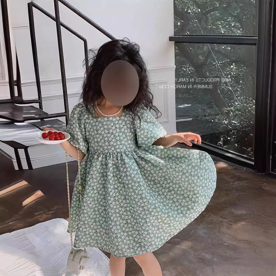 Girls Puff Sleeve Dress 2026 Summer Fashion New Style Baby Girl Stylish Versatile Casual Sweet Cute Small Floral Princess Dress