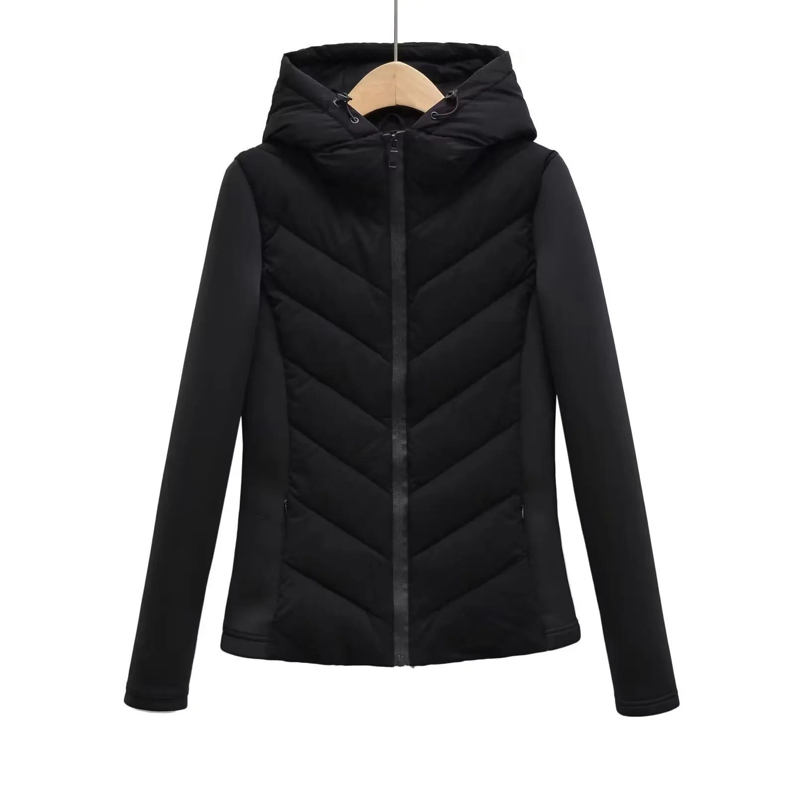 TRAF Women 2024 autumn and winter new fashion stitching cotton-padded jacket chic hooded long sleeve coat Outerwear Mujer