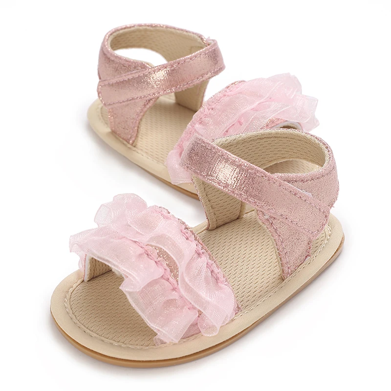 Fashion Young Children New Born Baby Girl Princess Shoes Lace Toddler Summer Sandal Non-Slip Shoes First Step Car 0-12M