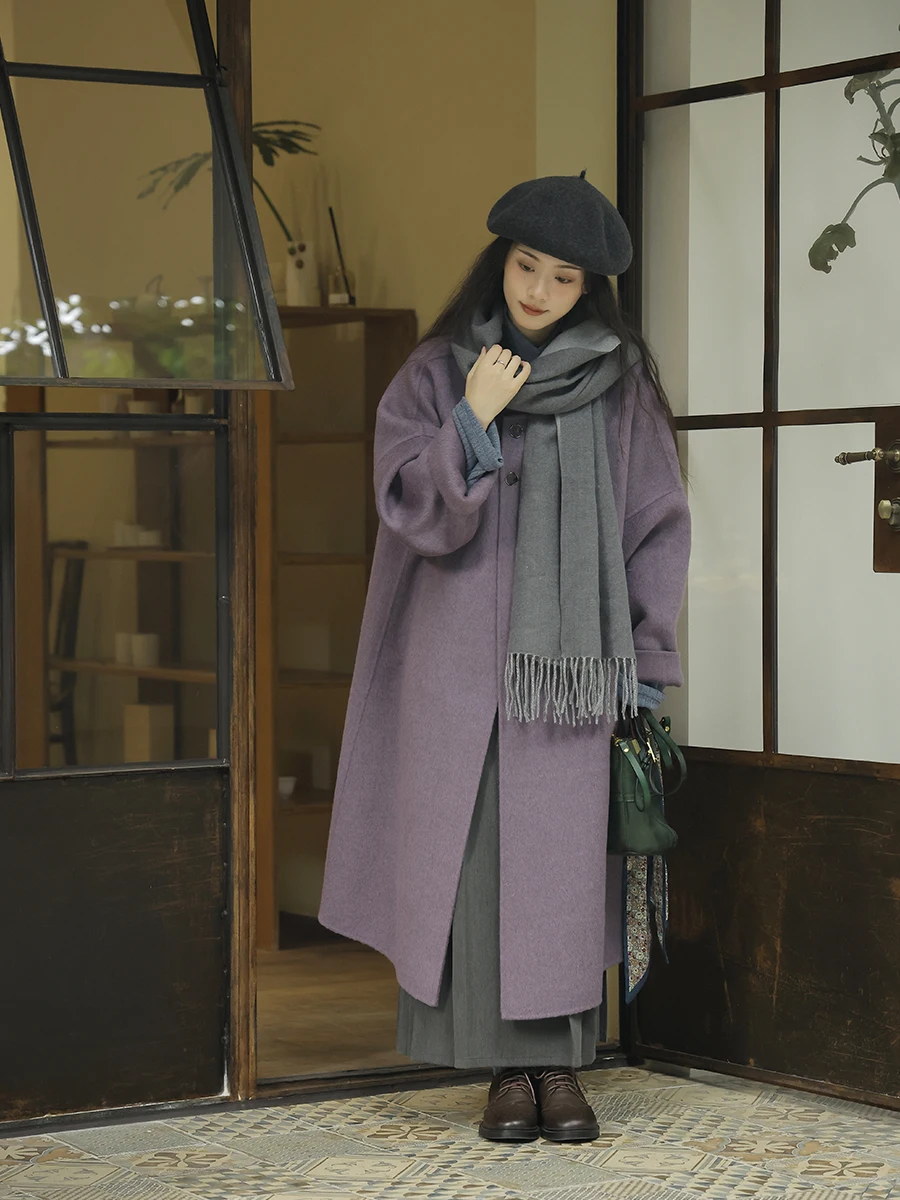 

Chen Ai Huan Double-Faced Woolen Coat Long Version Improved round Ne Commuter Sle Women's Faion Winter Outerwear