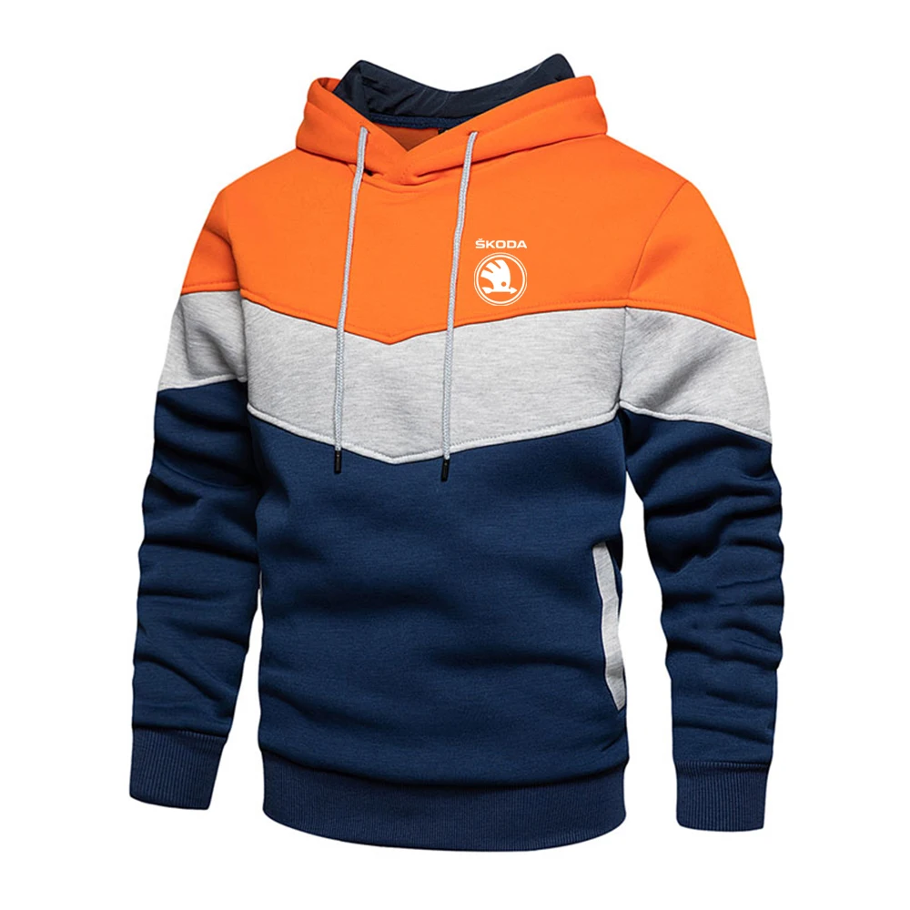 Sudadera con capucha para hombre, suéter informal con Logo de coche Skoda, estampado Harajuku, costuras de tres colores, Tops de primavera y otoño, novedad de 2023