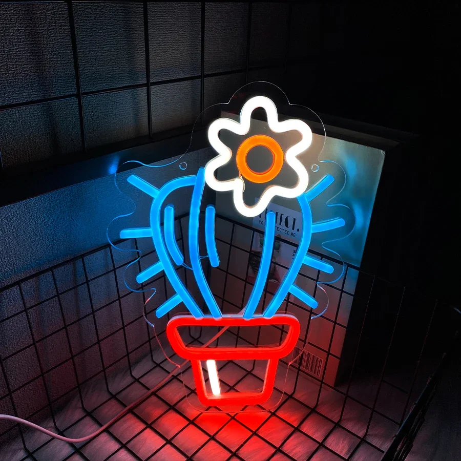 

Used For Bedroom, Bar, Club Party, Flower Shop, Game Room Decor，Flower Plant Icon Usb Powered,Cactus Potted Led Neon Sign.
