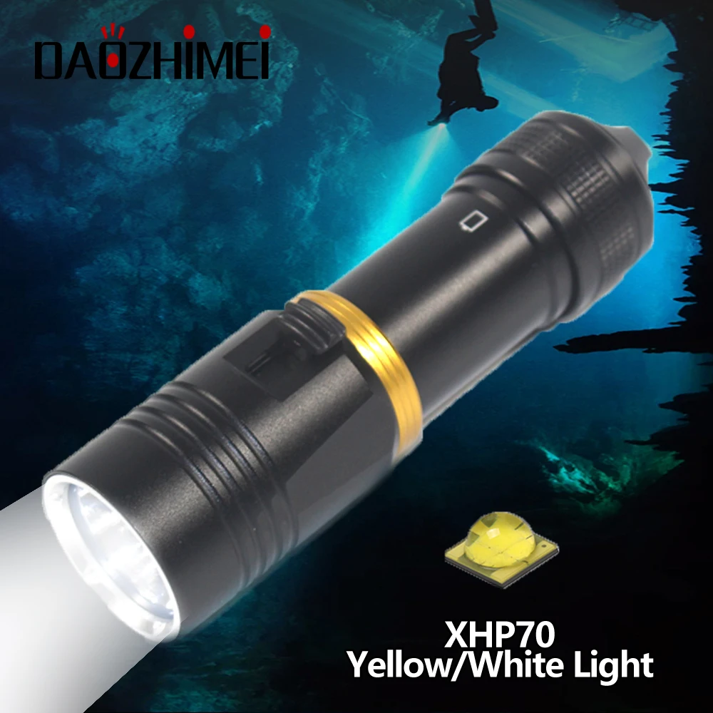 XHP70 LED Diving Flashlight Waterproof Dive Underwater Torches 100M white Lamp Light Camping Lanterna With Stepless Dimming