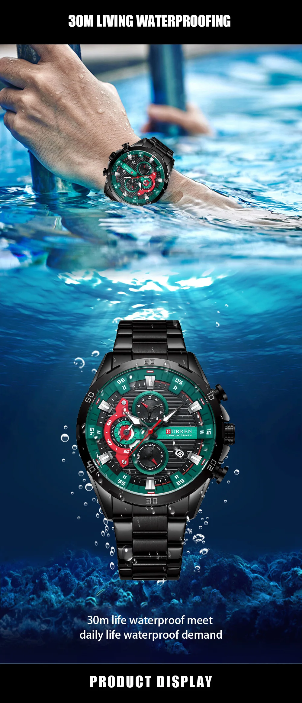 CURREN 8402 Herren Edelstahl-Uhr Kreatives Mode-Design Leuchtendes Zifferblatt mit Chronograph Freizeit-Luxus-Herrenuhr Reloj Hombre – Detail 11