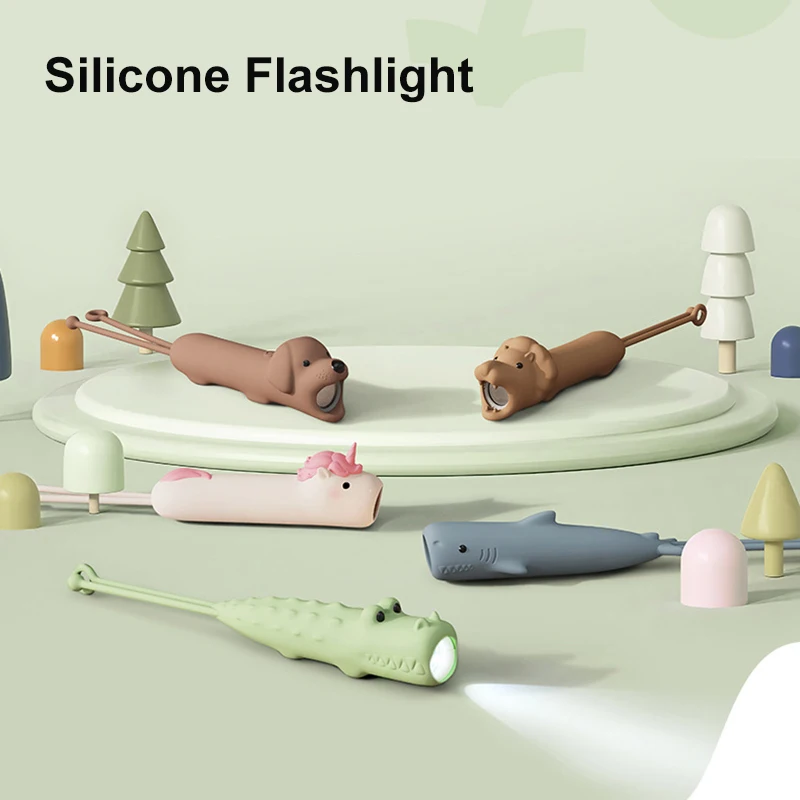 

Cute Silicone Flashlight Projector Torch Lamp Toy Cartoon Creative Children Flashlight Portable Travel Friendly