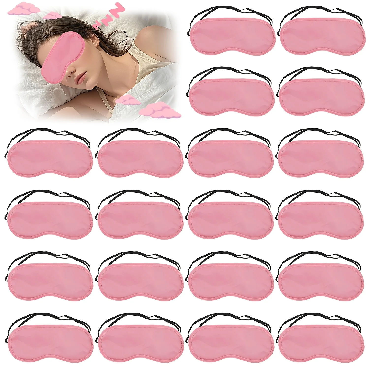 25 Pink Silk Sleep Eye Masks with Adjustable Elastic Straps - Comfortable, suitable for women, perfect for travel and relaxation