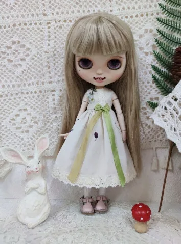 Blythe clothes Beige skirt forest plant motif dress 1/6 30cm BJD anime girl (Fit for Pullip,Ob24, Licca)073669