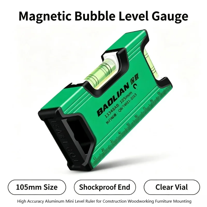 BAOLIAN Aluminum Alloy Magnetic Bubble Level Gauge High Precision Multi-purpose Spirit Level Ruler Vertical Measuring Tool