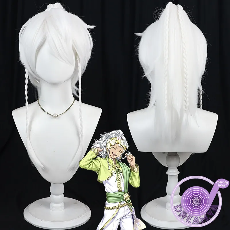 Kalim Al Asim Cosplay Wig Twisted Wonderland White Heat Resistant Synthetic Hair Halloween Party Role Play Carnival + Wig Cap
