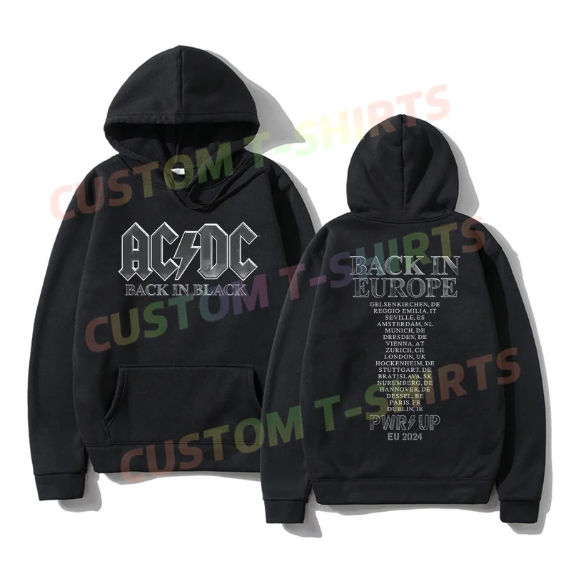 2024 Oversized Essential Men AC Back in Black 2024 DC Hoodies Women Thermal Sportswear Long Sleeves Unisex S-3XL