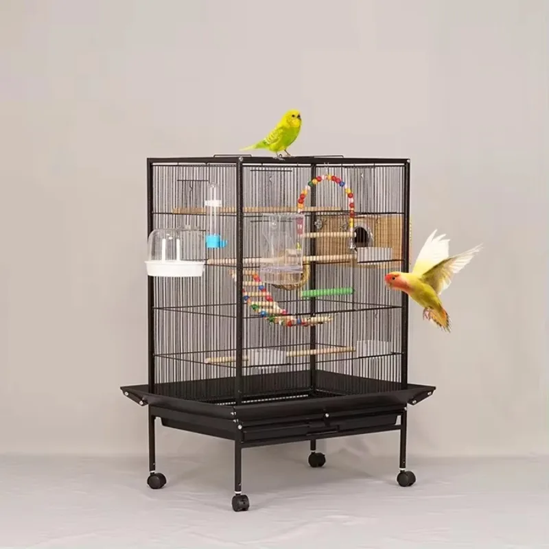 Luxury Villa Bird Cage Special Large Space, Anti-bite and Rust-proof, Double Food Box with Wheels Removable Drawer Easy to Clean