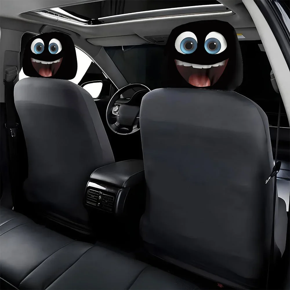 2PCS Double-sided Printed Smiling Face Car Headcase, Cute Fun Car Interior Personalized Decoration