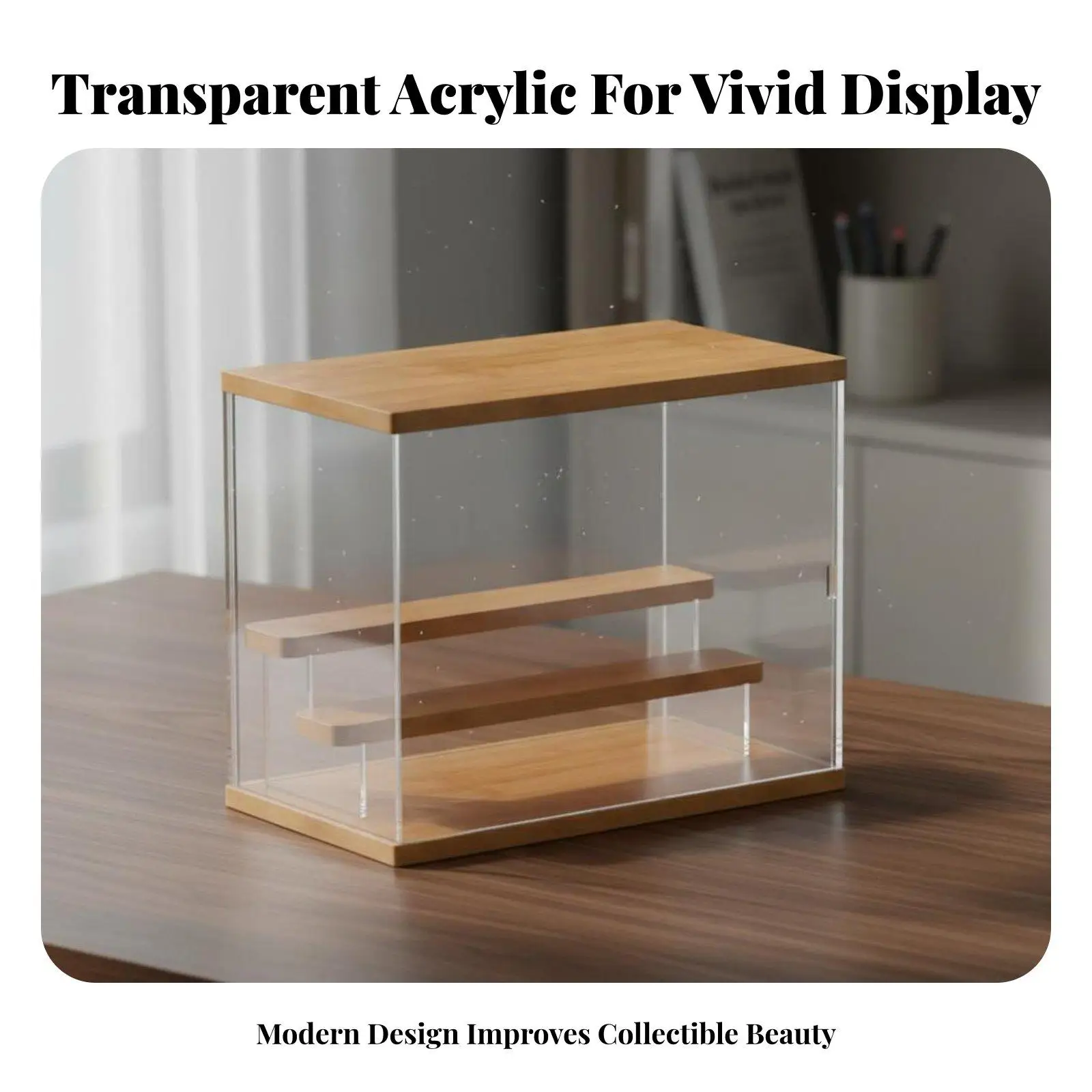 Stackable Acrylic Display Case with Front Door for Model Cars and Dolls Wood Tiered Shelf for Cabinet Organization