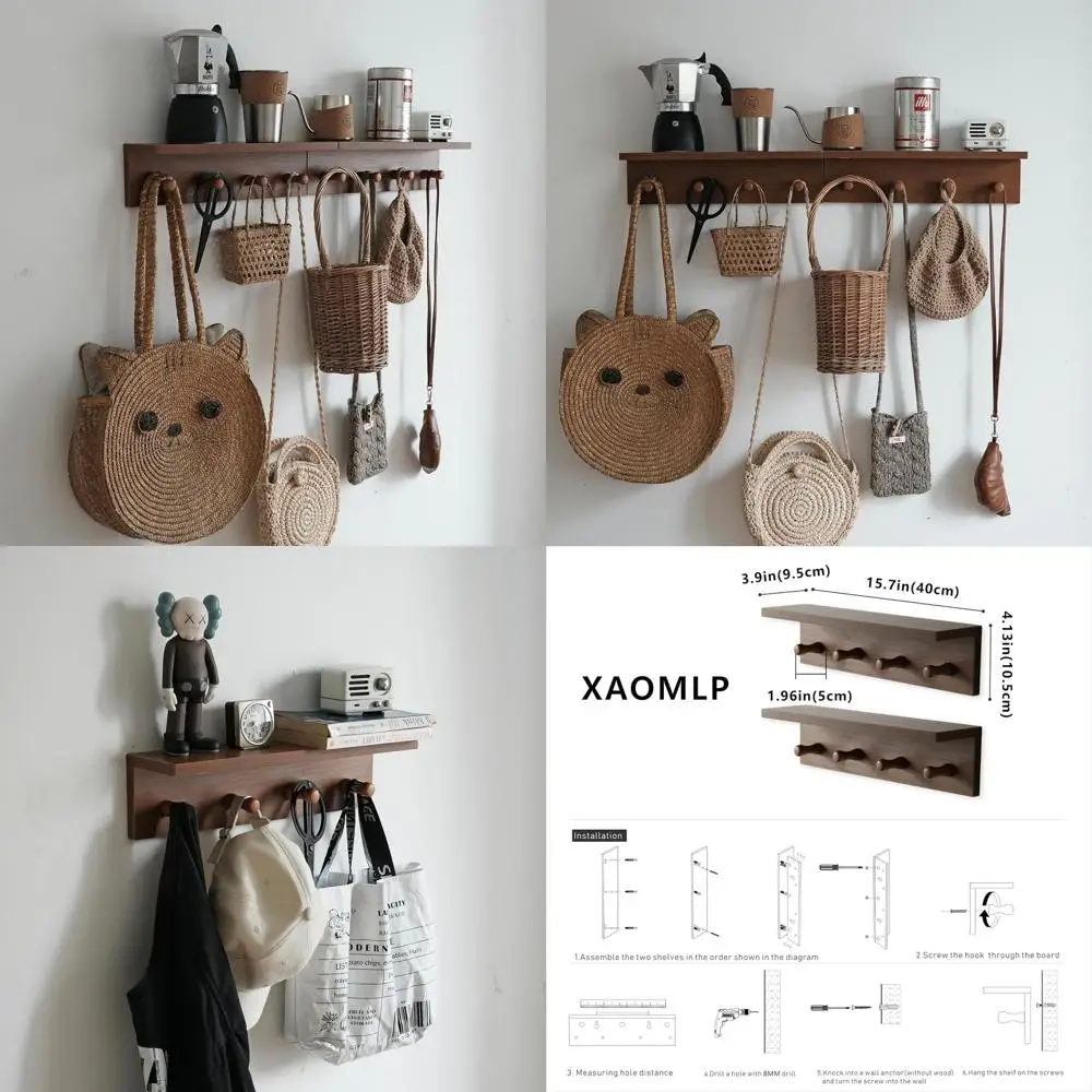 

Настенная вешалка для одежды из тикового дерева с крючками и полками - идеально подходит для прихожей