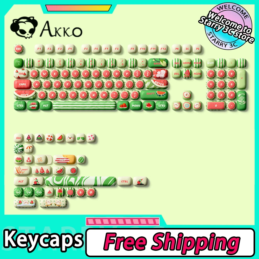 

AKKO Keycaps Watermelon Theme Thermal Sublimation MOG Profile PBT 138 Keys Kawaii Keycap For Mechanical Keyboard PC Accessories