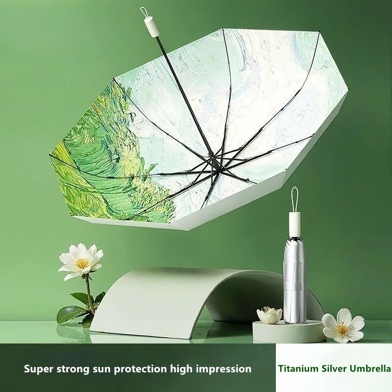 

Fully Automatic Titanium Silver Sun Umbrella Anti-ultraviolet Folding Women's Light Portable Reinforcement Folding Umbrella