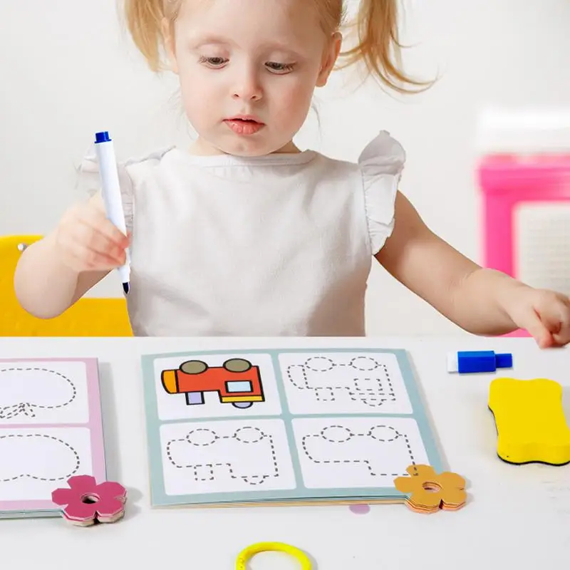 Nachzeichnungsbuch, einfaches Zeichnen, trocken abwischbares Aktivitätsbuch, Neuheit, Stick-Figur, Zeichnung, Übungskarte, Vorschule, Lernen, Arbeitsbuch für