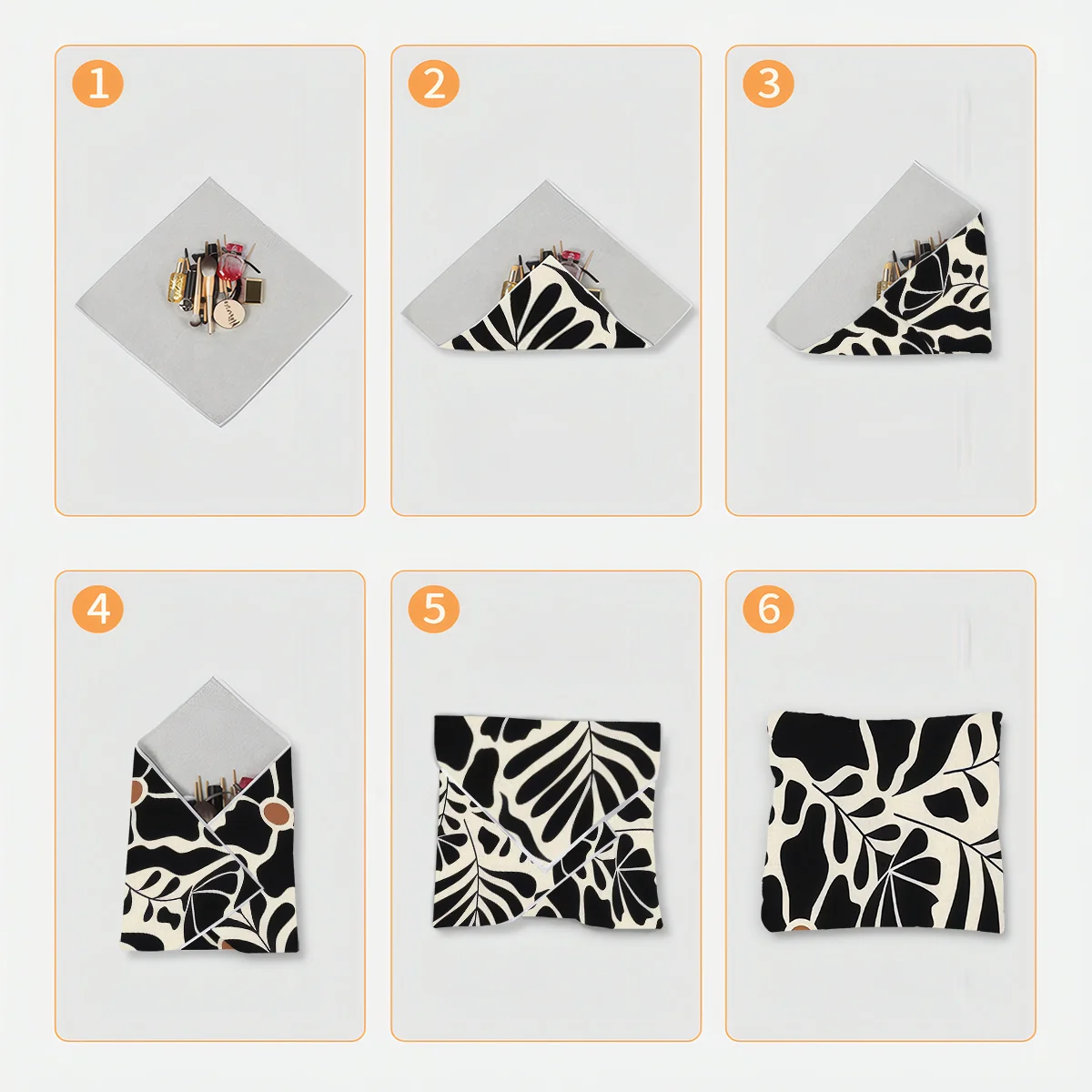Multifunctional Magic Sticky Dust-Proof Wrapping Cloth Modern Art Style Black Abstract Floral Cosmetic Bag Travel Storage Cloth