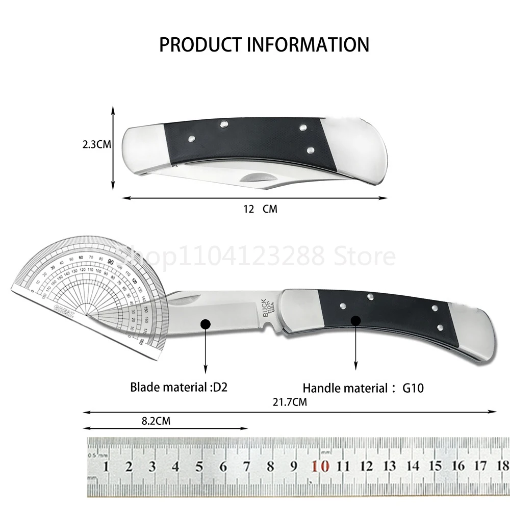 BK 110 Pocket Folding Knife D2 Blade G10/Wooden Handle Outdoor Camping Knives Tactical Utility EDC Tool with Cowhide Sheath