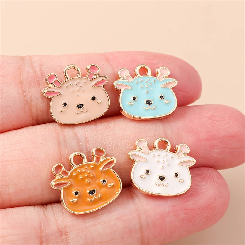 20pcs 15x13mm Cartoon Enamel Animal Deer Head Charms Pendants for Jewelry Making Drop Earrings Necklaces DIY Crafts Accessories
