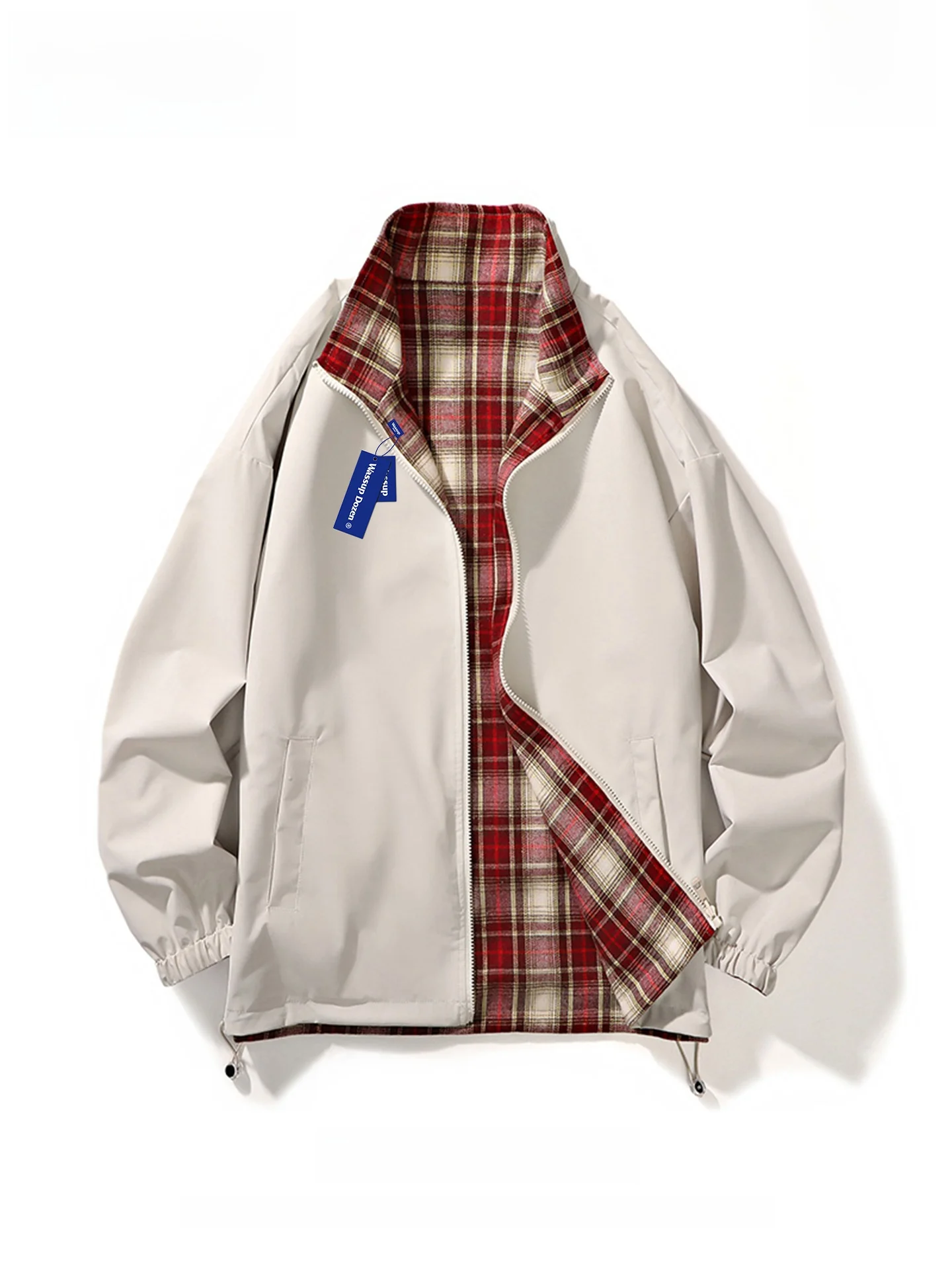 

Wassup Dozen Casual Plaid Double-Sided Wear Men's Jaet Stand Collar Loose Fit Polyester Nylon Cosite Fiber Spring Autumn