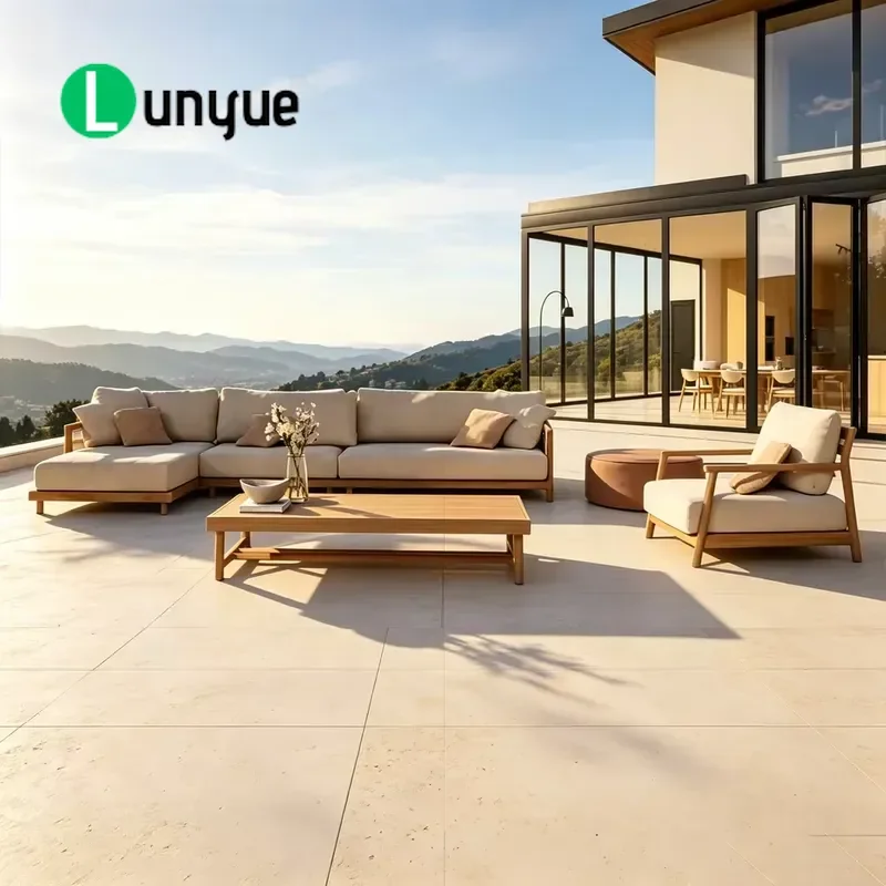 Teak Outdoor Garden Sofa Set Quick Drying Cushion For Hotel Villa Resort Terrace Courtyard Comfortable Experience