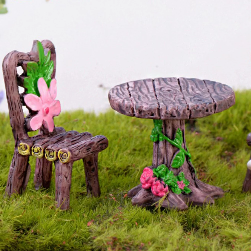 4 juegos de Mini muebles de resina, decoraciones encantadoras para micropaisaje, Mini silla de resina, accesorio de paisaje en miniatura