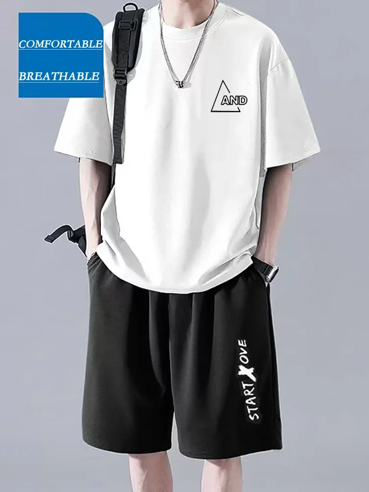 

Mens Lightweight Summer T-shirt Set Premium Loose Fit Short Sleeve Quick-Dry Thin Fabric Trendy Comfortable Daily Outfit