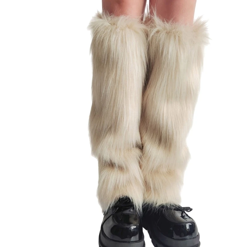 Women Furs Leg Warmer Winter Furry Long Boot Cuffs Fuzzy Shoe Cover Party Costume for Holiday Festival Performances Play