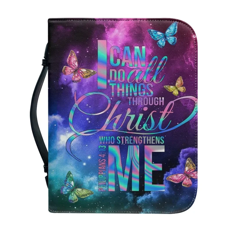 Faith I Can Do All Things Through Christ Philippians Butterfly Galaxy  Leather Personalitized Bible Bags Holy Storage Book Box