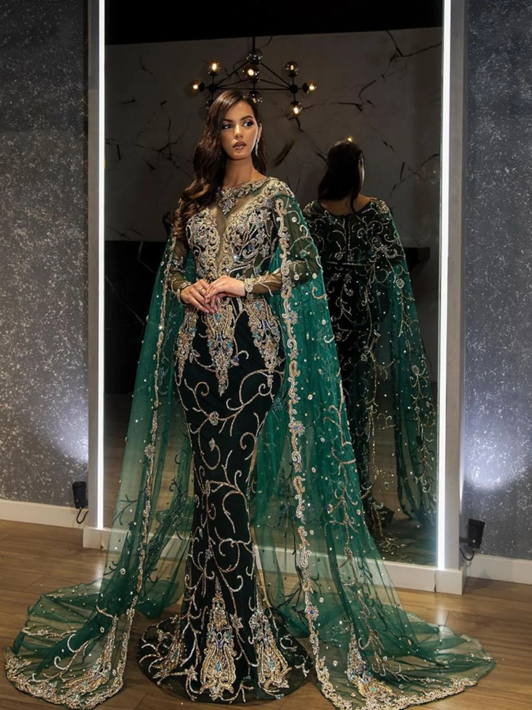 Sexy Foil Women Dress Large Swing Long Sleeve Evening Gown Fiber Optic Fiber