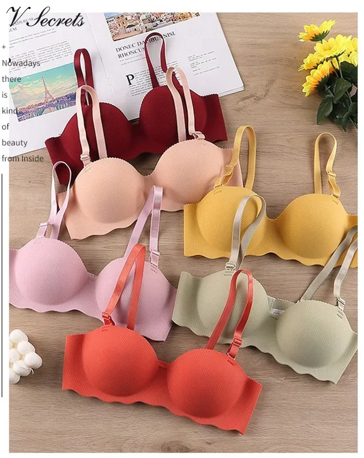 Sexy Bras Push Up Seamless Underwear Women Solid Candy Color Wireless Lingerie One-Piece Gather Convertible Straps Brassiere