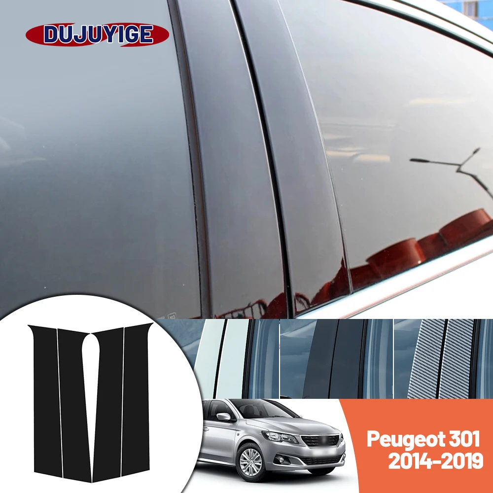 

Bright black carbon fiber door and window B C Pillar sticker suitable For Peugeot 301 2014-2019 2015 2016 2017 2018