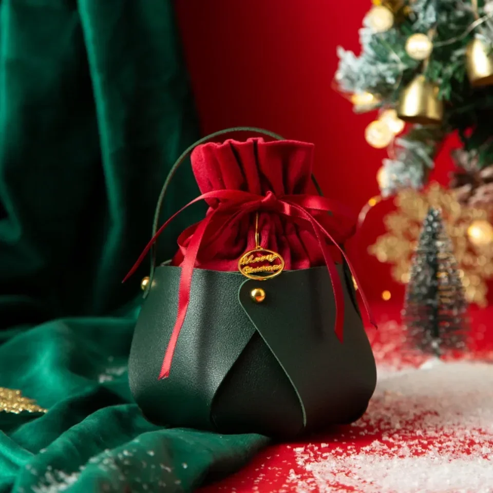 10/20/30 Stück Weihnachts-PU-Leder-Apfeltasche, Geschenktasche, Samtbeutel, Weihnachts-Süßigkeiten-Geschenkhandtasche, Frucht-Geschenkbox – Detail 6