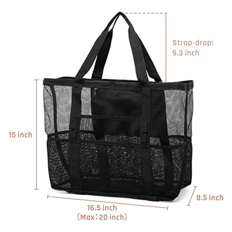 Big Size Beach Bag For Toys Waterproof Underwear Pocket Beach Tote Bag 8 Pockets Summer Large Beach Bag For Towels Mesh Durable