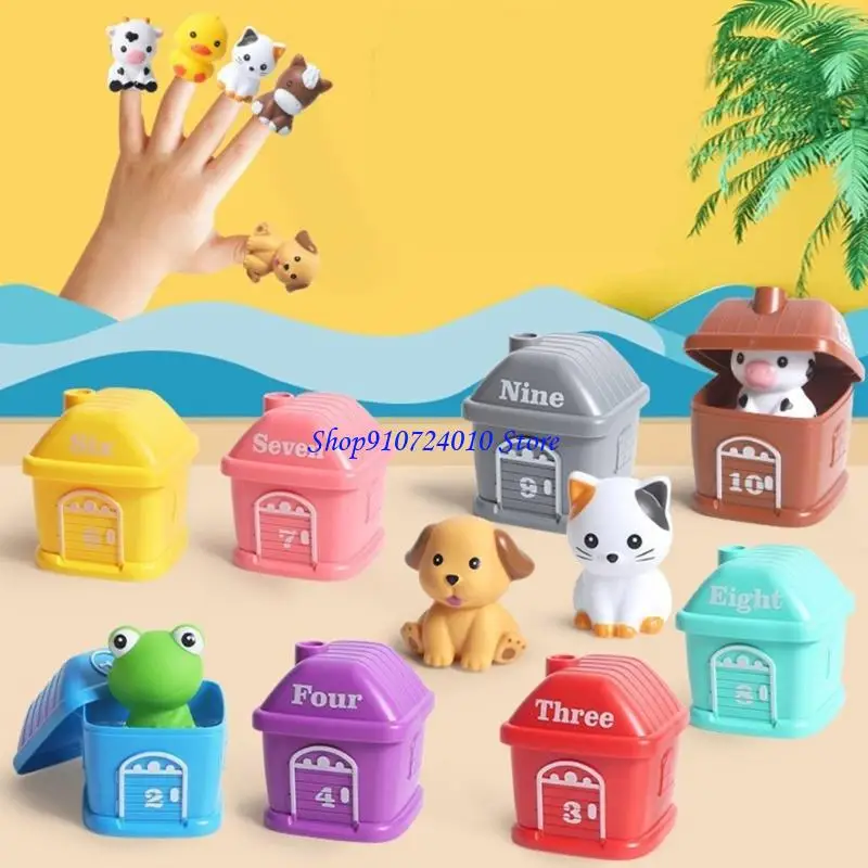 77HD 대화형 농장 동물 Playset 10Pcs 수학 조작 손가락 인형 교육 장난감 연령 3+